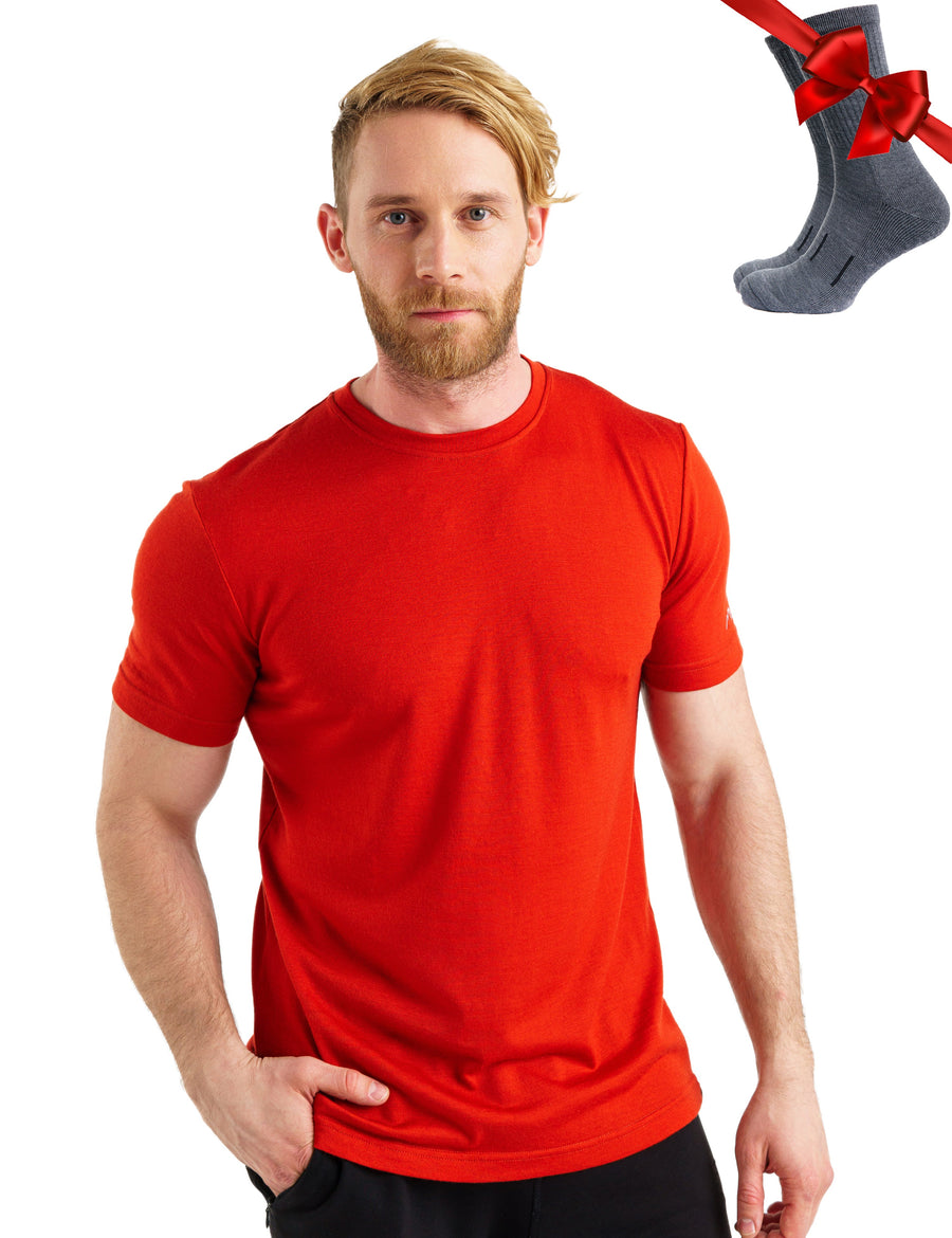 Men's Merino T-shirt 180 Red (+socks)