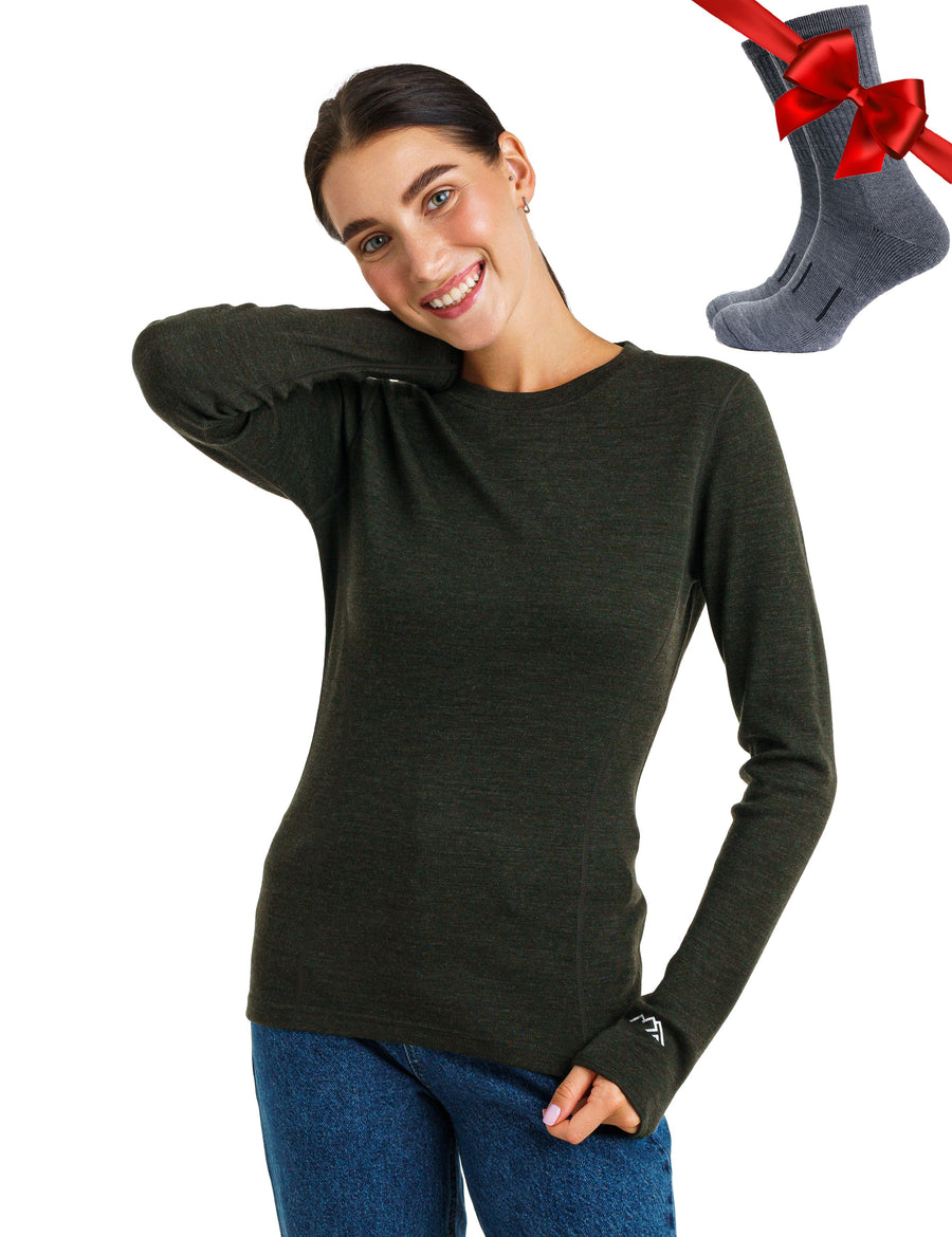 Women's Merino Long Sleeve 320 Army Green