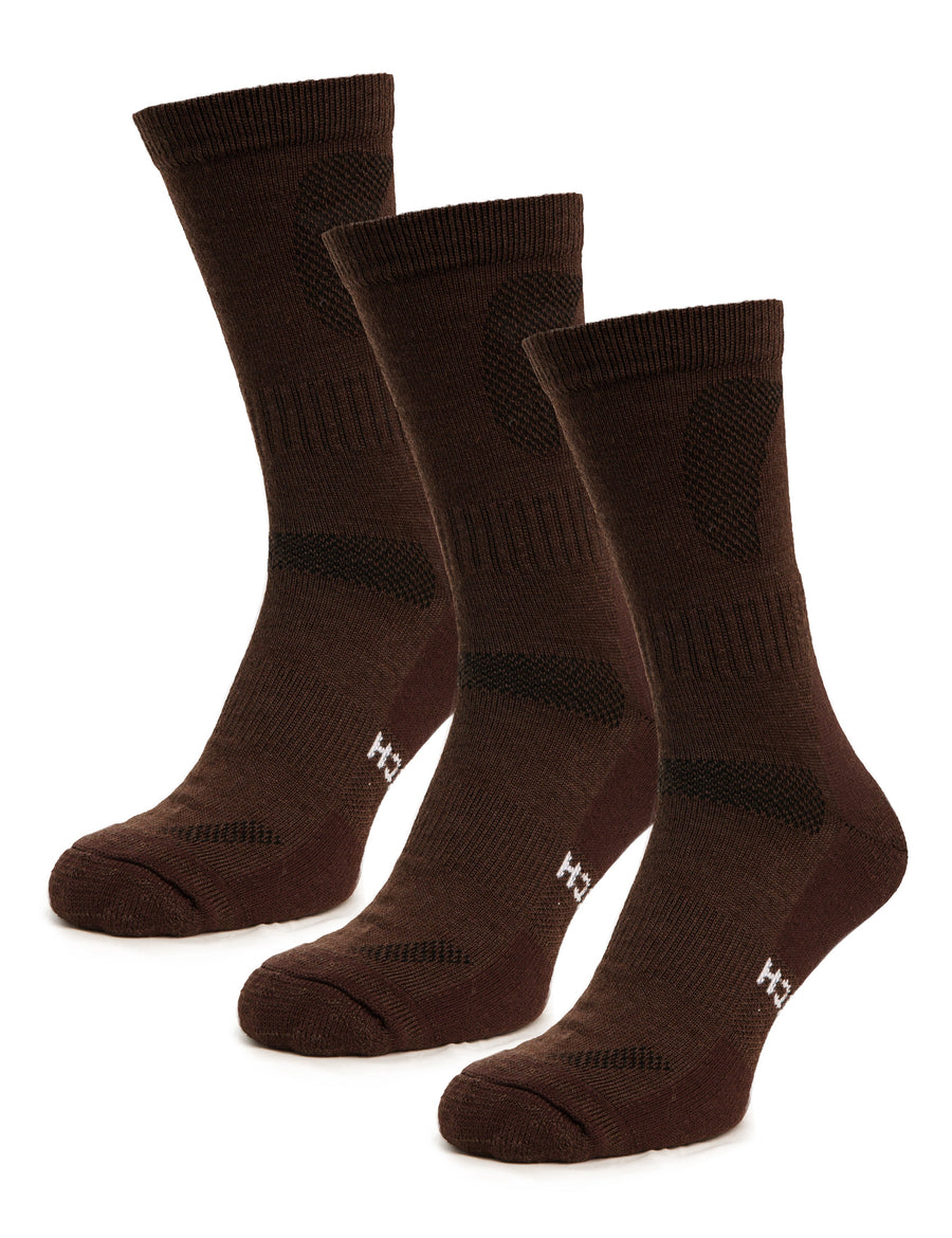 Merino Wool Hiking Socks - (Pack of 3) Brown