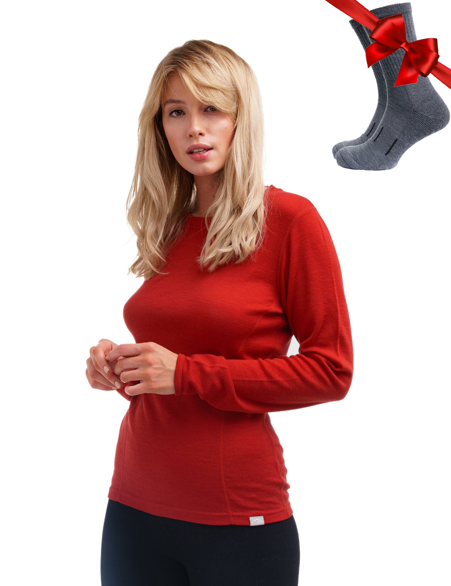 Women's Merino Long Sleeve 250 Cherry Red