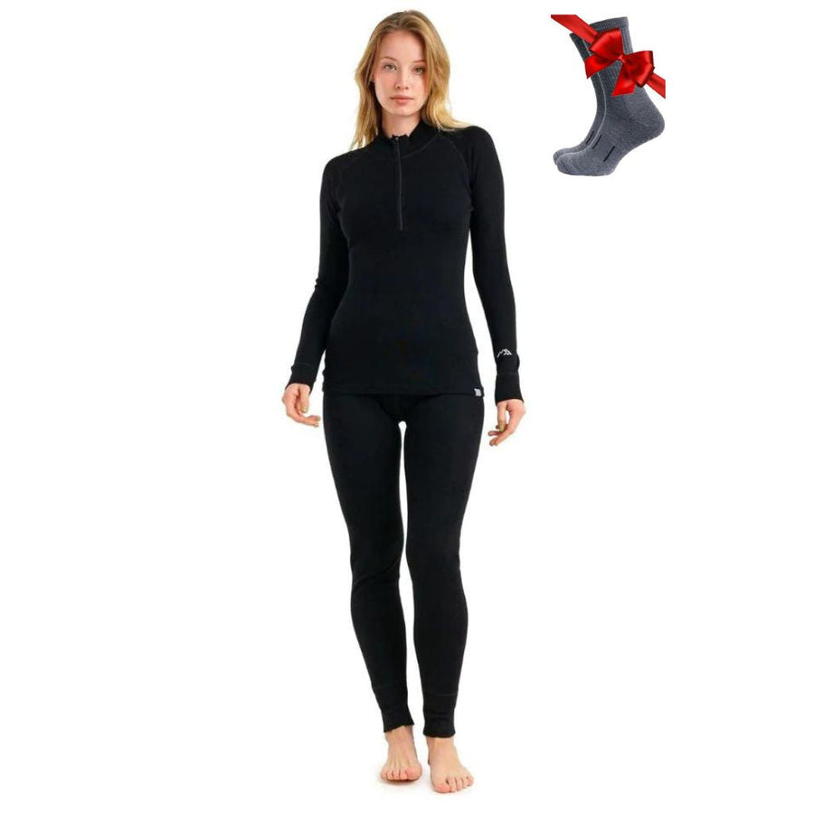Ensemble thermique mérinos femme 320 Black Coal zippé
