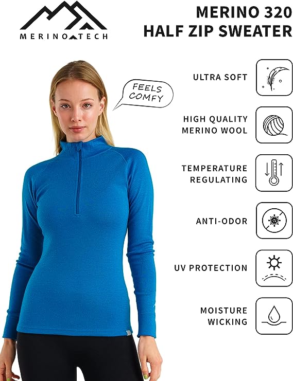 Women's Merino Half Zip Long Sleeve 320 Charcoal Grey