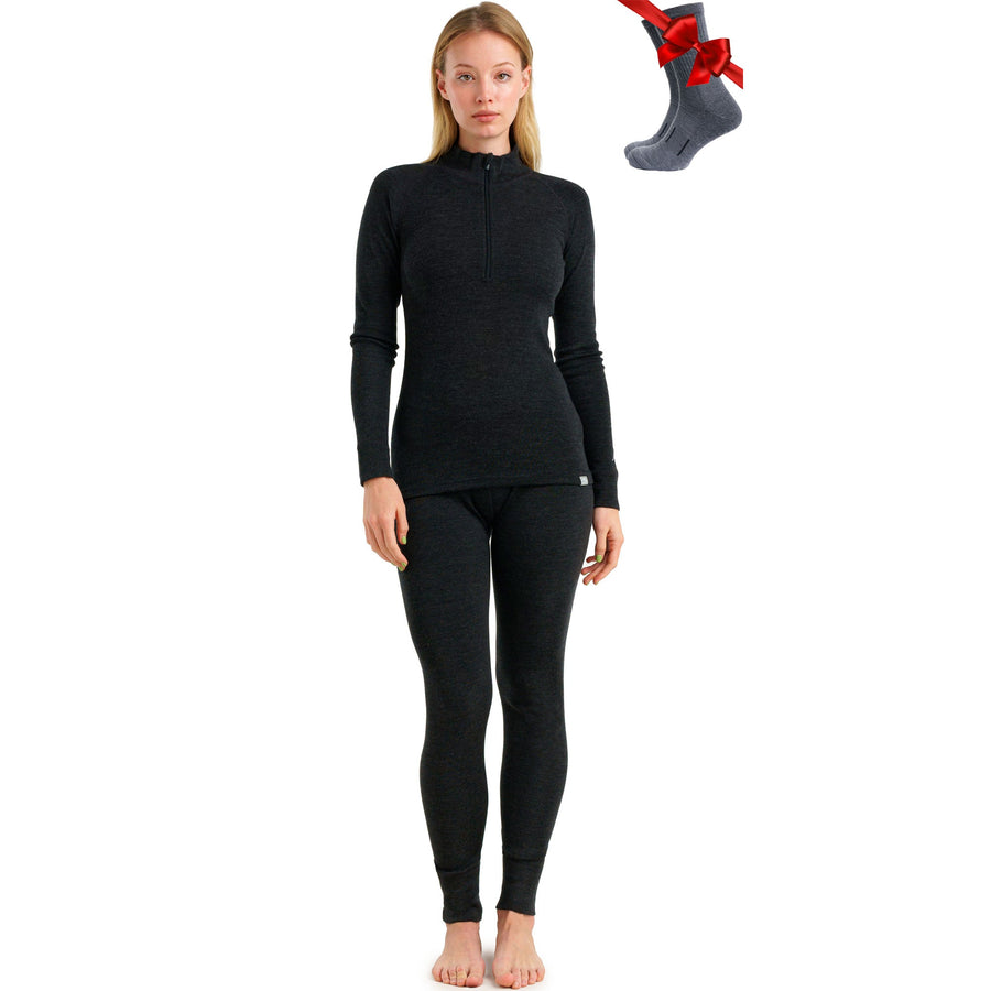 Ensemble thermique mérinos 320 zippé anthracite pour femme