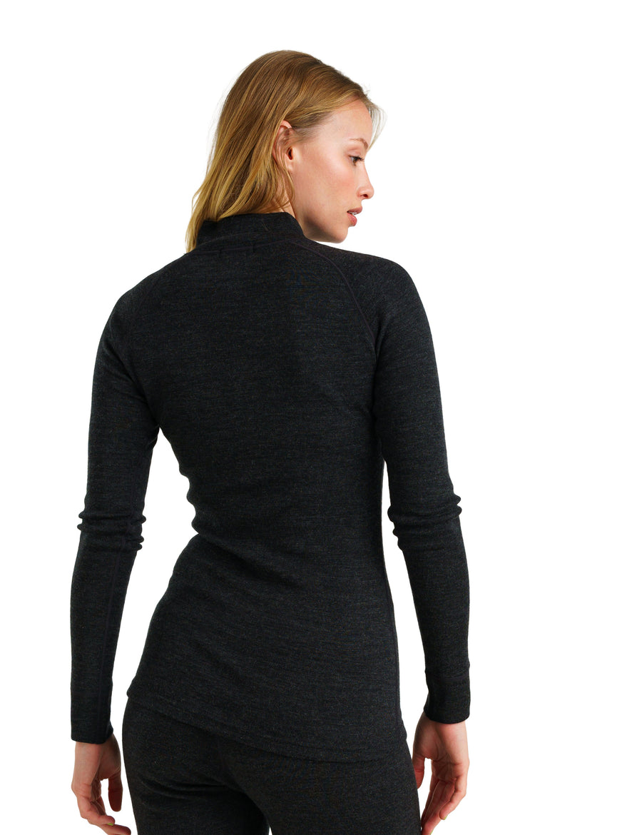 Women's Merino Half Zip Long Sleeve 320 Charcoal Grey