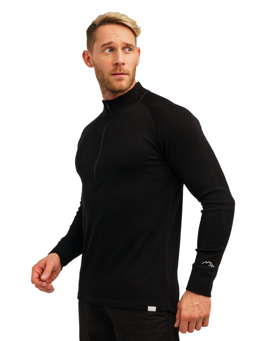 Merino Wool Half Zip Long Sleeve Black