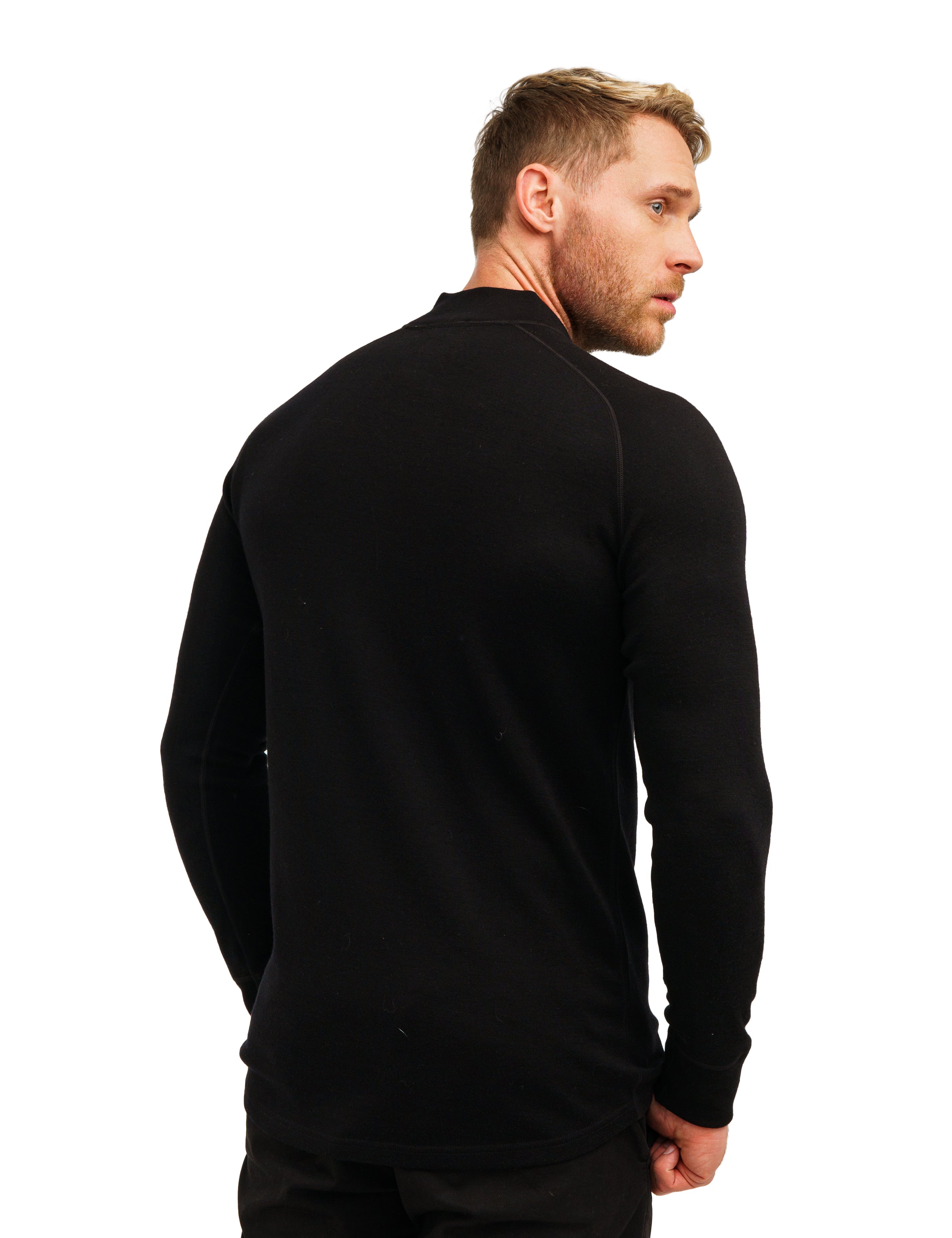 Merino Wool Half Zip Long Sleeve  Black