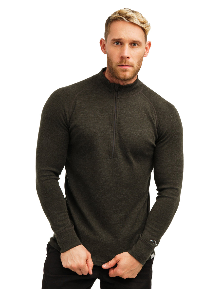 Merino Wool Half Zip Long Sleeve Army Green
