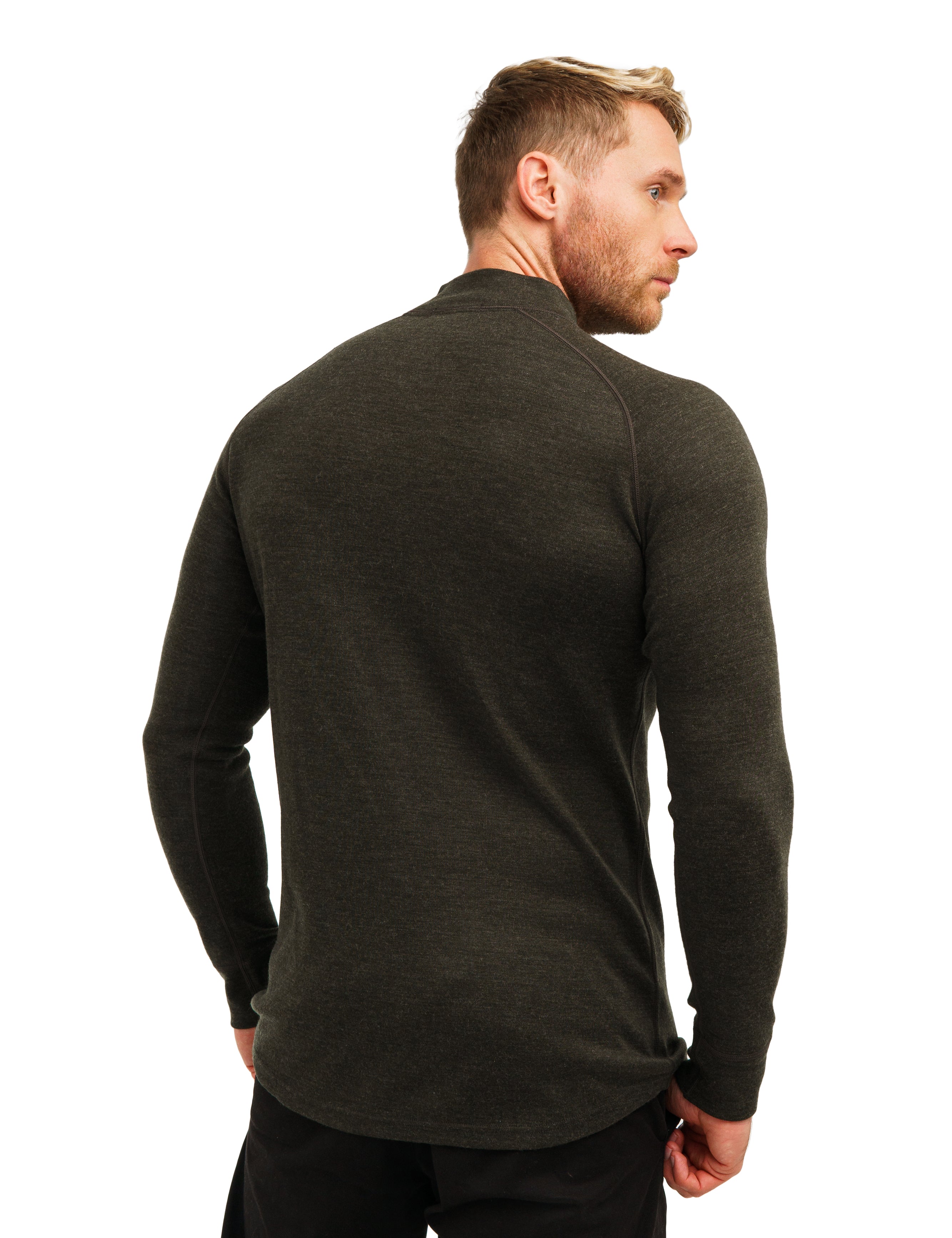 Merino Wool Half Zip Long Sleeve  Army Green