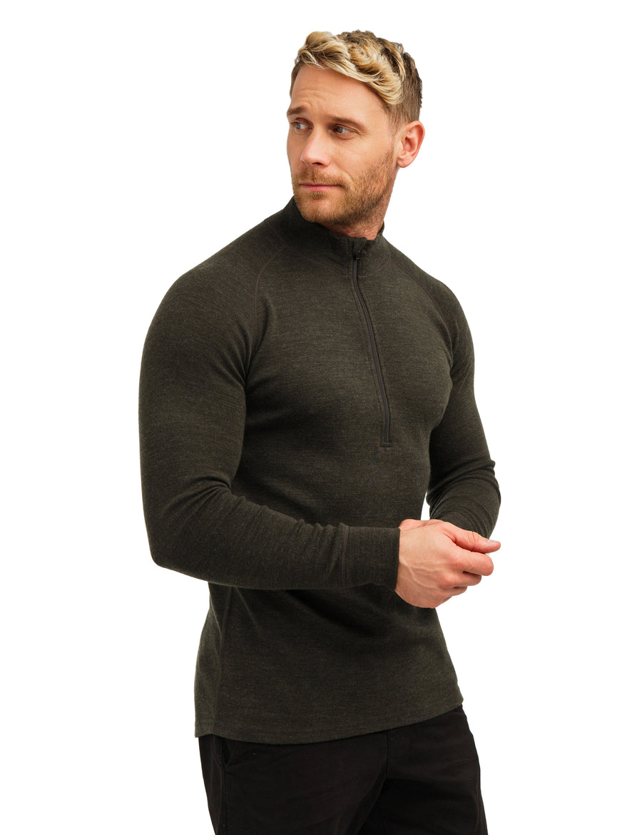 Merino Wool Half Zip Long Sleeve Army Green