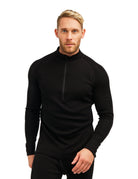 Merino Wool Half Zip Long Sleeve  Black