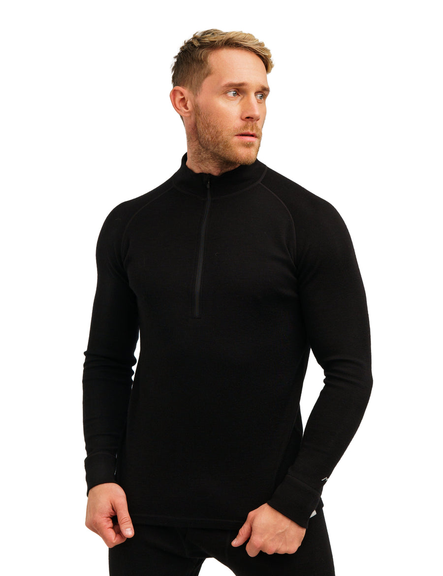 Merino Wool Half Zip Long Sleeve Black