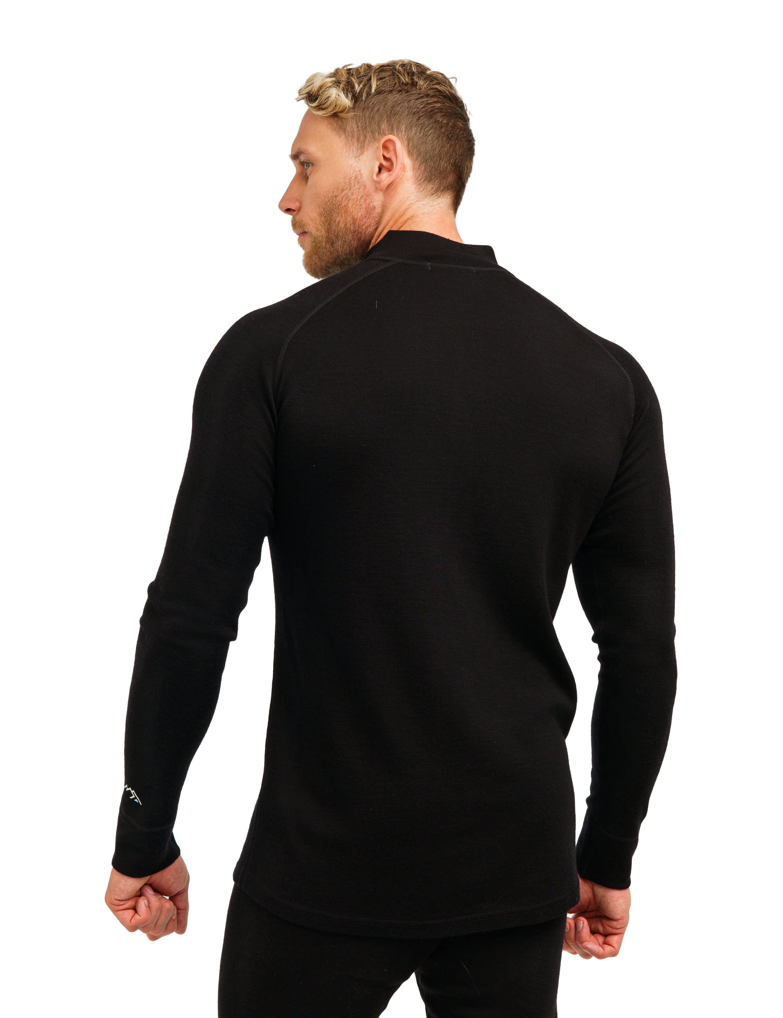 Merino Wool Half Zip Long Sleeve  Black