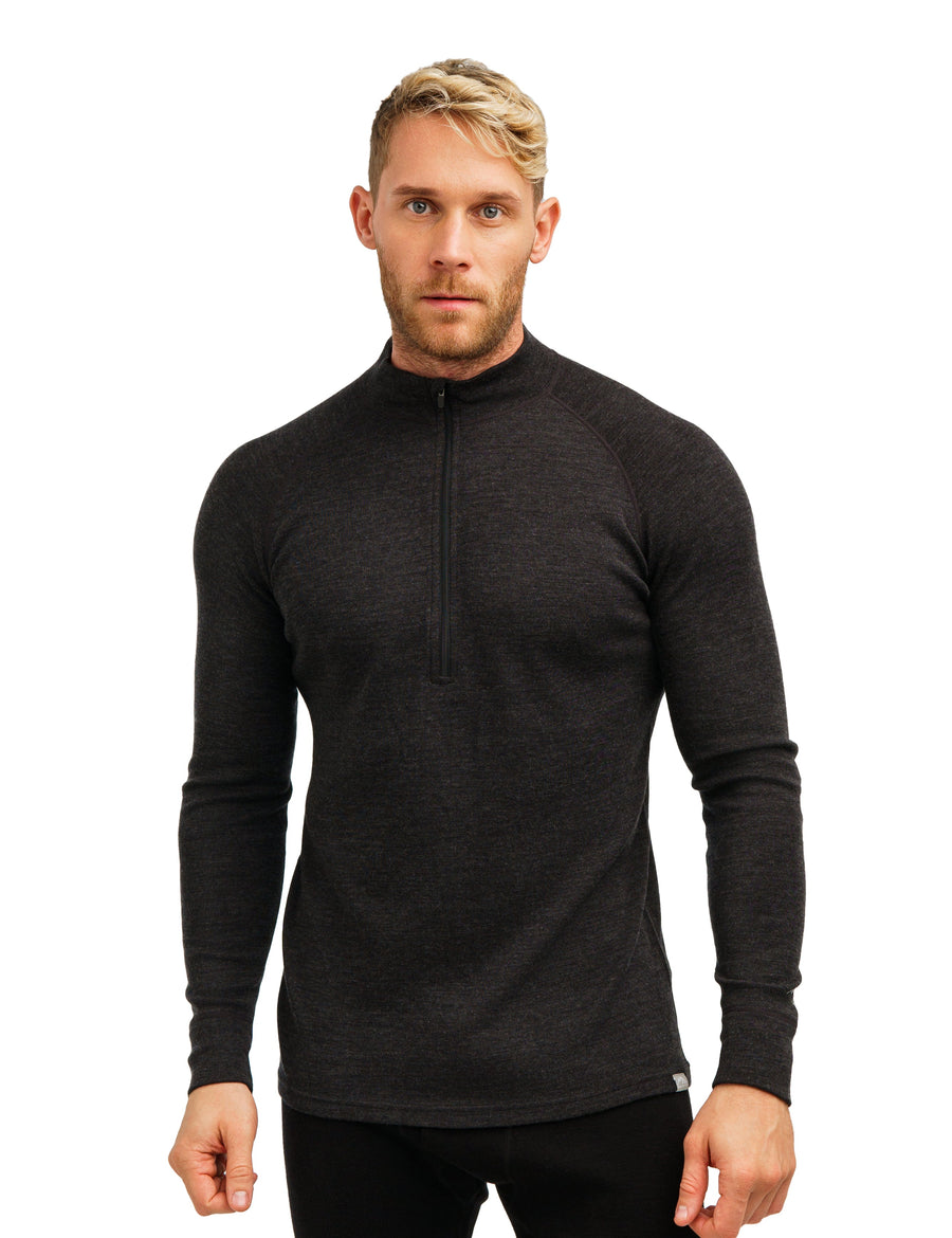 Men's Merino Half Zip Long Sleeve 320 Charcoal Grey