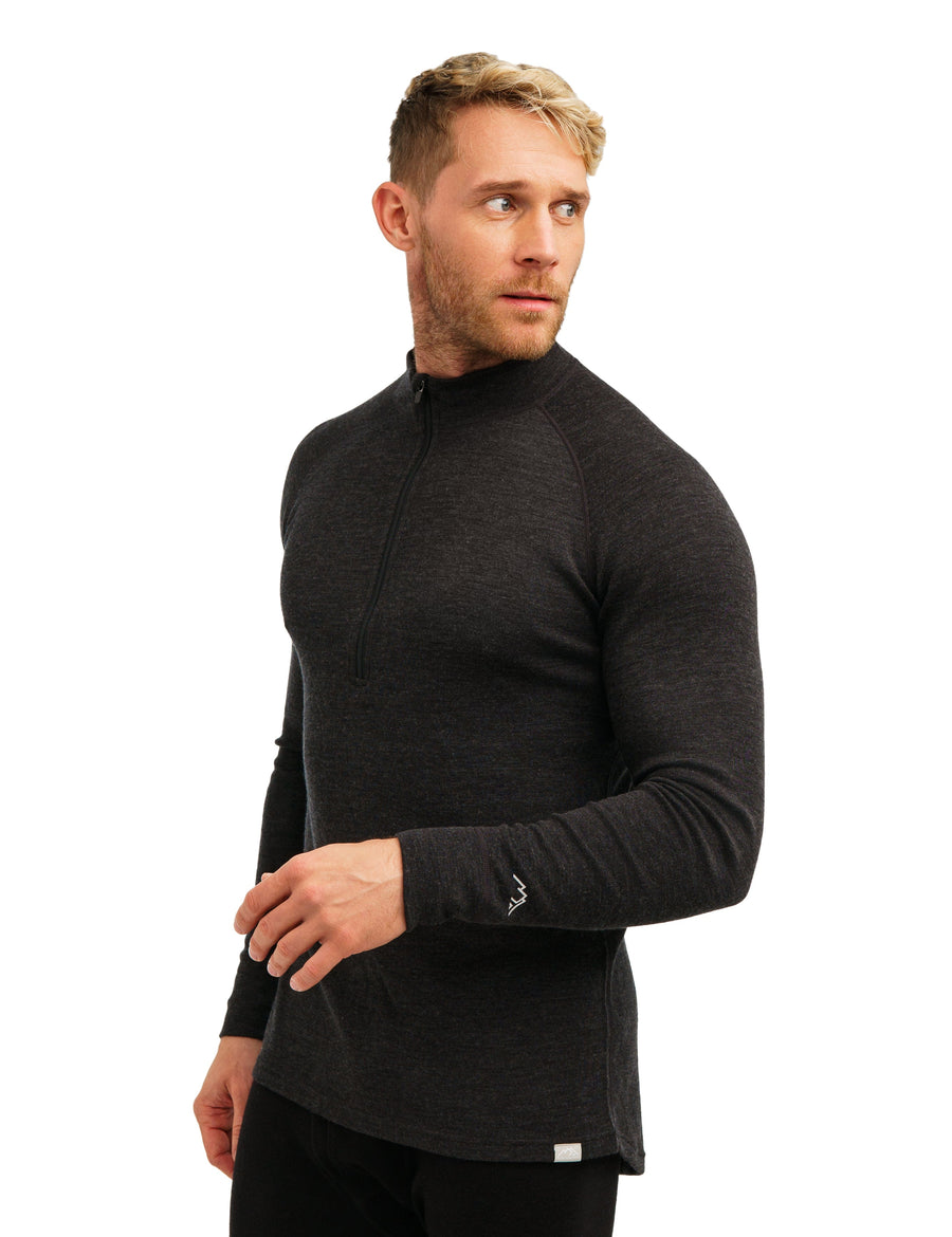 Merino Wool Half Zip Long Sleeve Charcoal Grey
