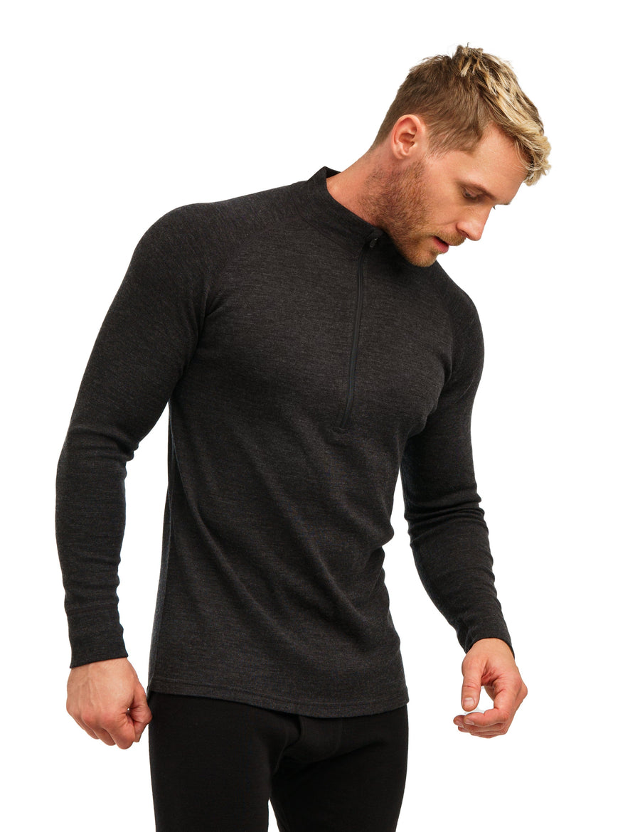 Merino Wool Half Zip Long Sleeve Charcoal Grey