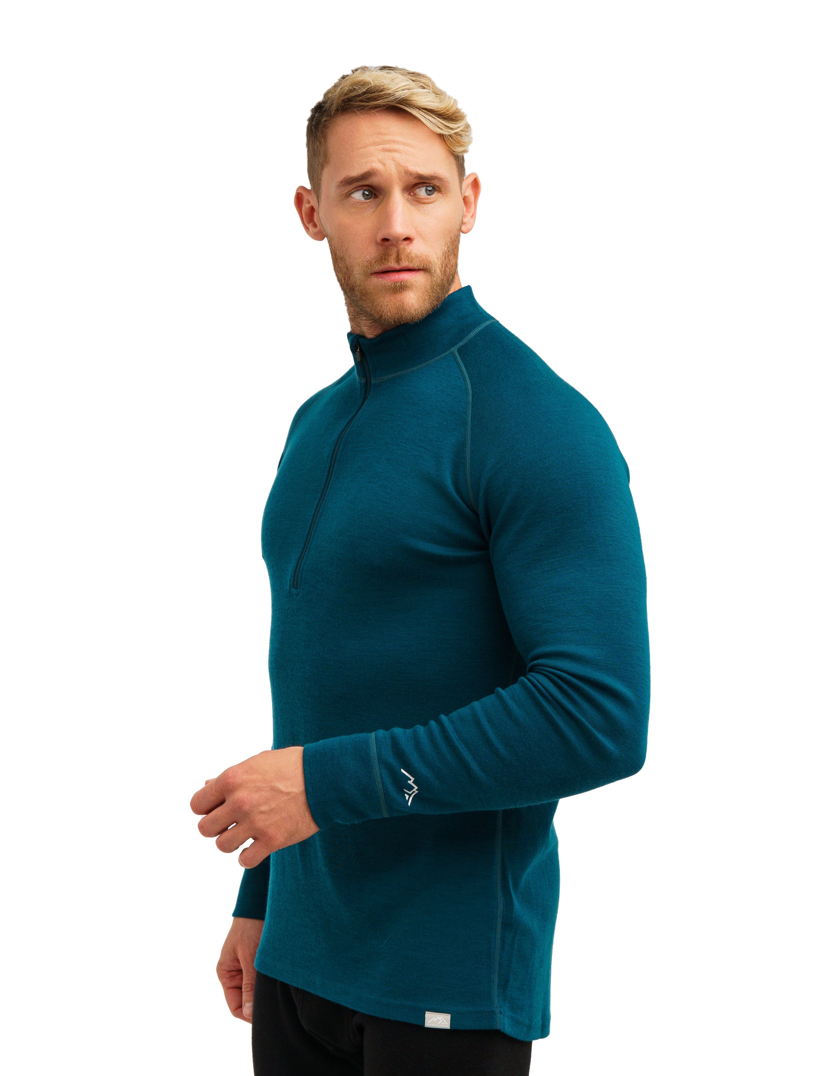 Merino Wool Half Zip Long Sleeve  Deep Teal
