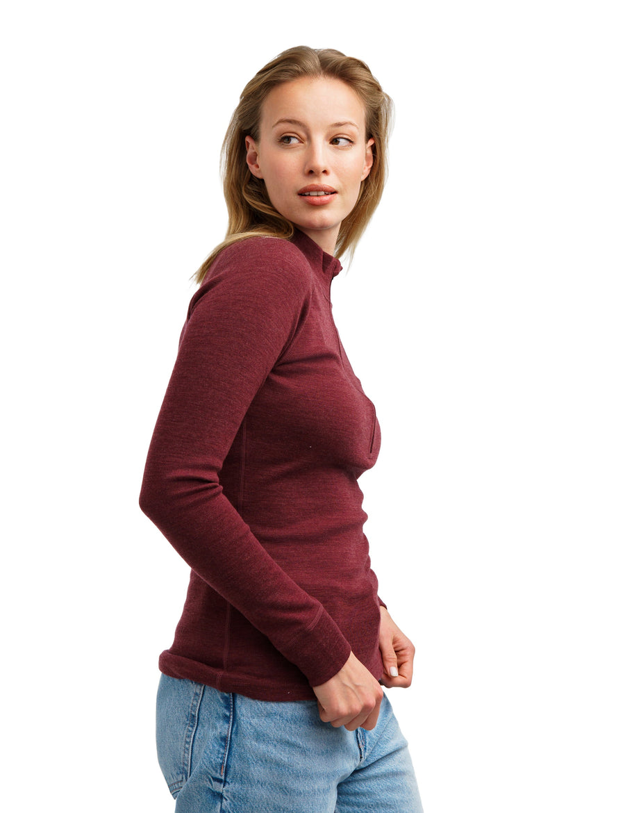 Women's Merino Half Zip Long Sleeve 320 Burgundy