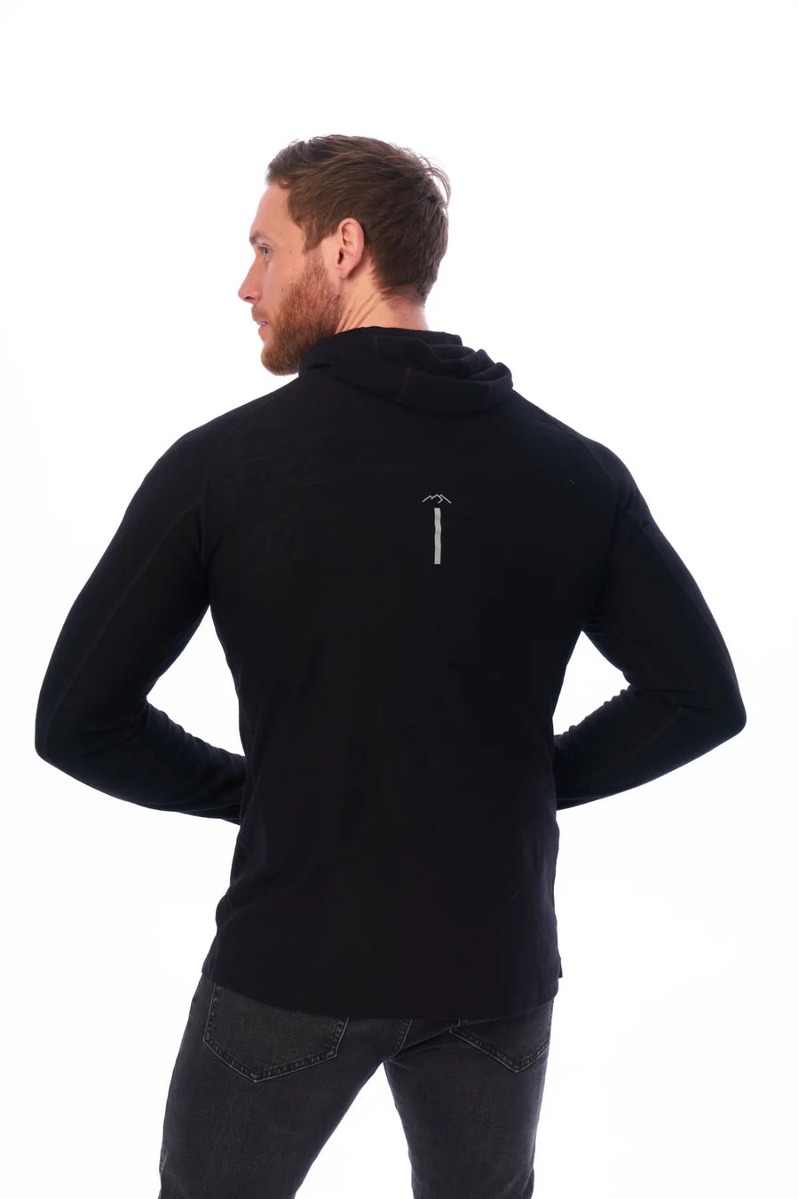 Men's Merino Wool Half Zip Hoodie 190 Black