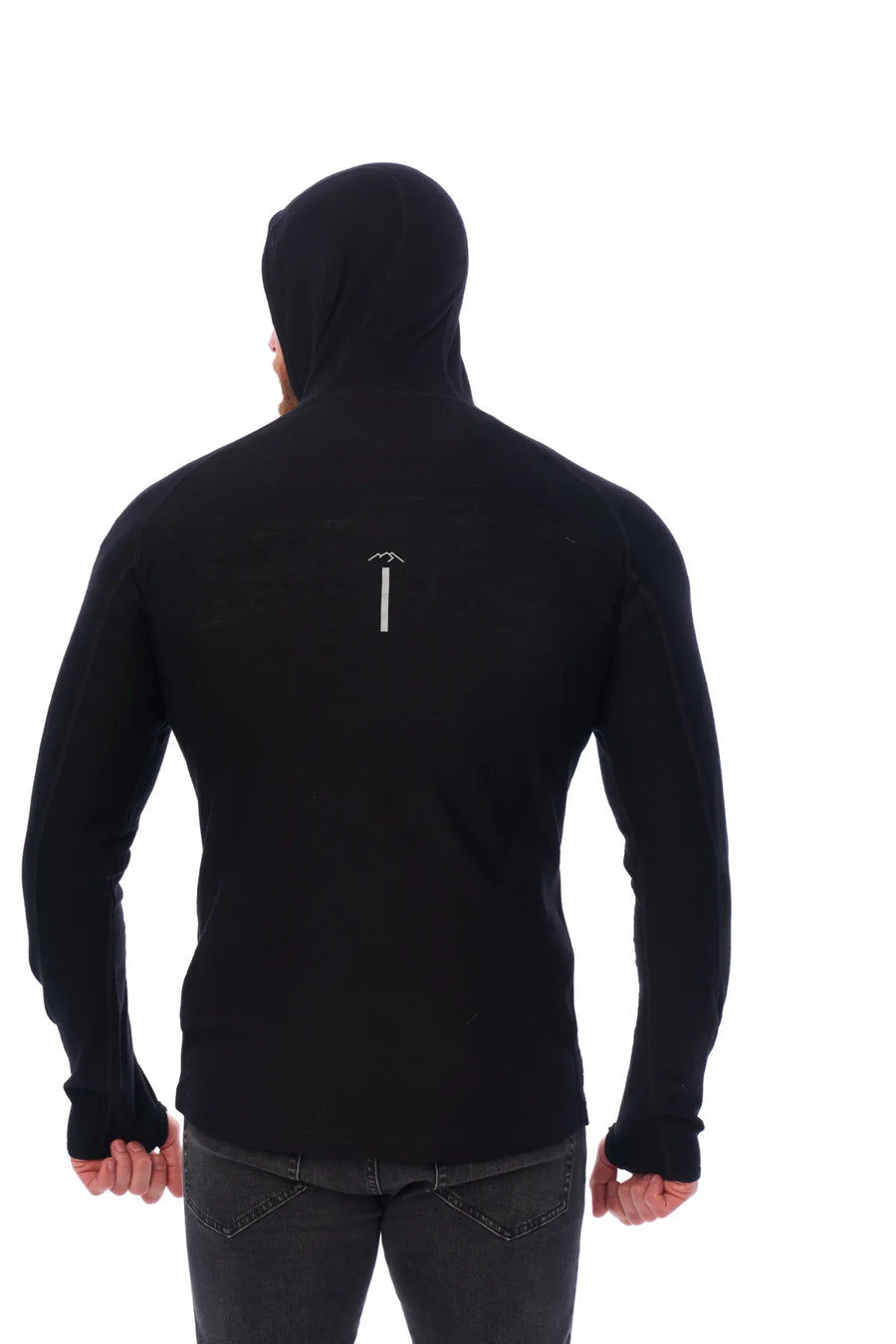 Men's Merino Wool Half Zip Hoodie 190 Black