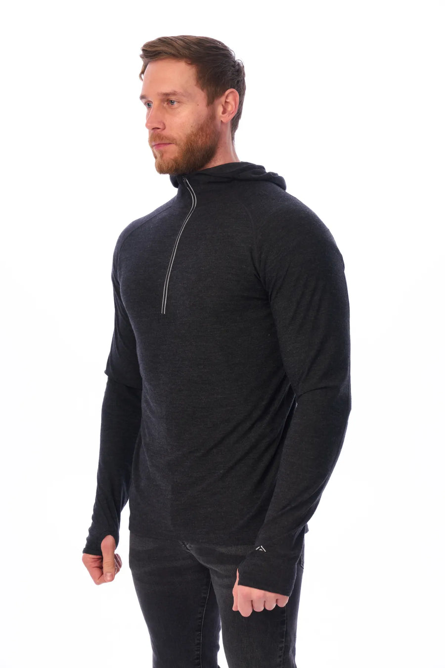 Men's Merino Wool Half Zip Hoodie 190 Charcoal Grey