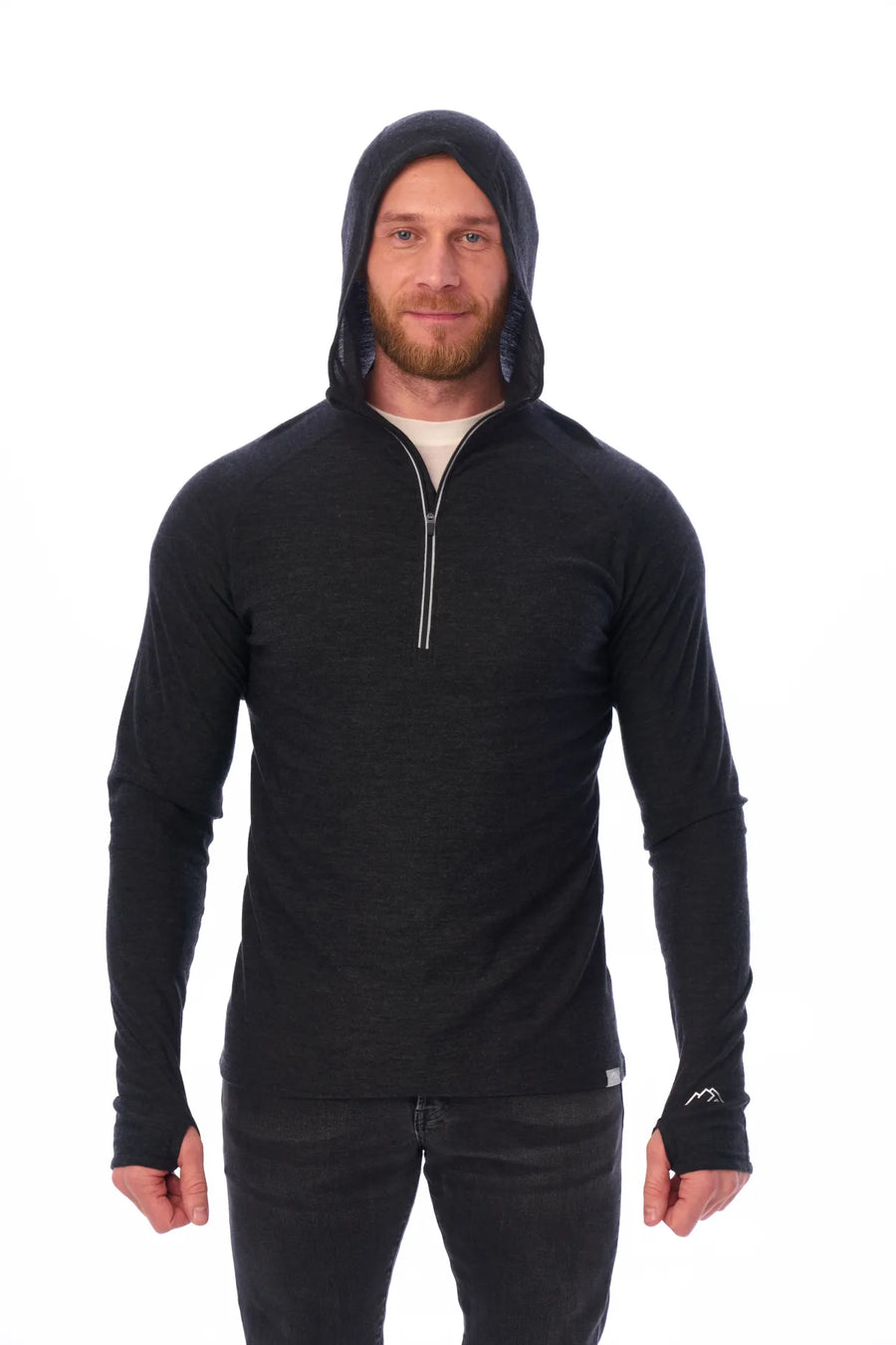 Men's Merino Wool Half Zip Hoodie 190 Charcoal Grey
