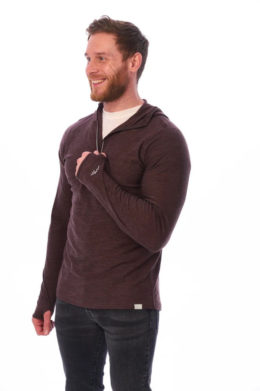 Men's Merino Wool Half Zip Hoodie 190 Chocolate