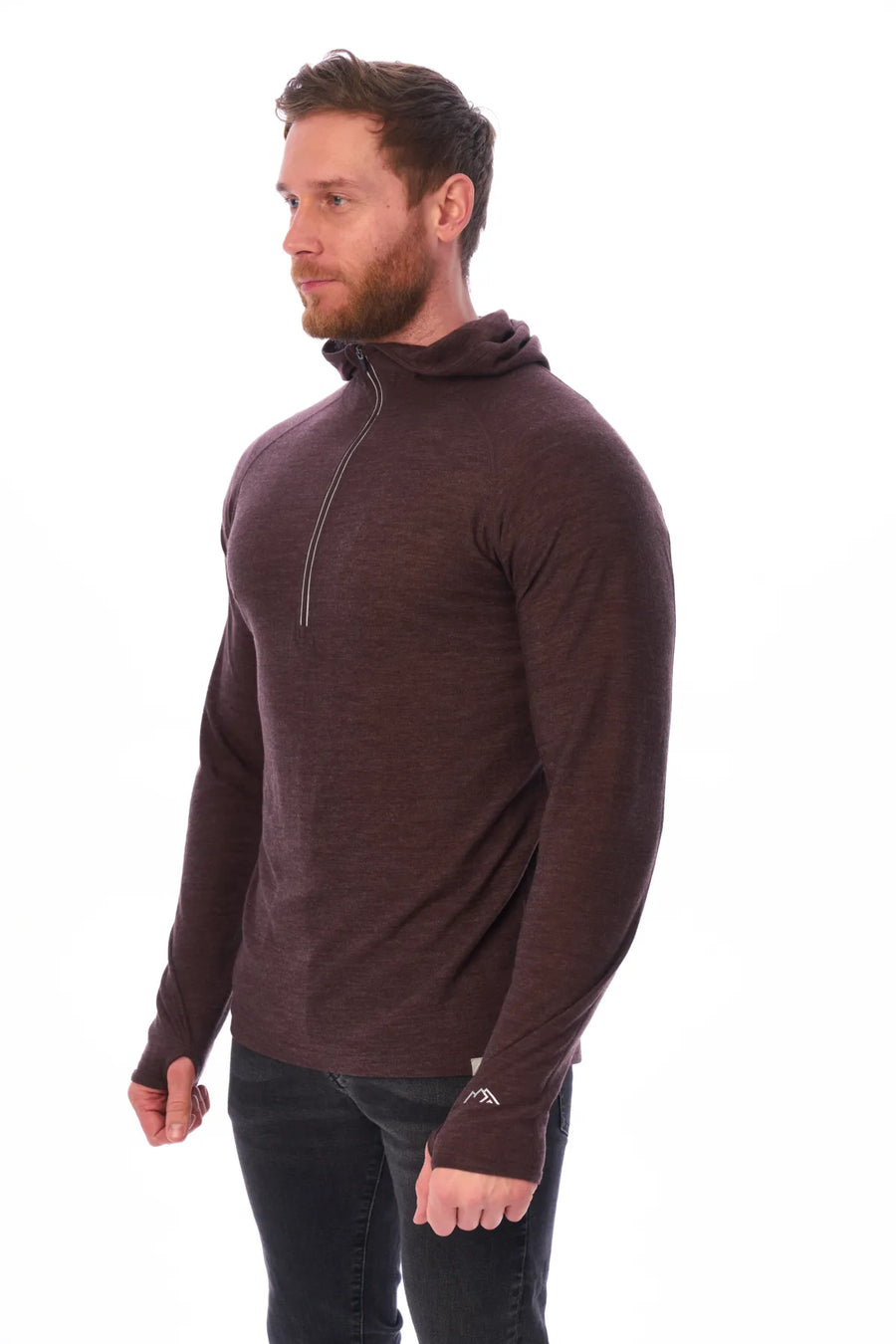 Men's Merino Wool Half Zip Hoodie 190 Chocolate