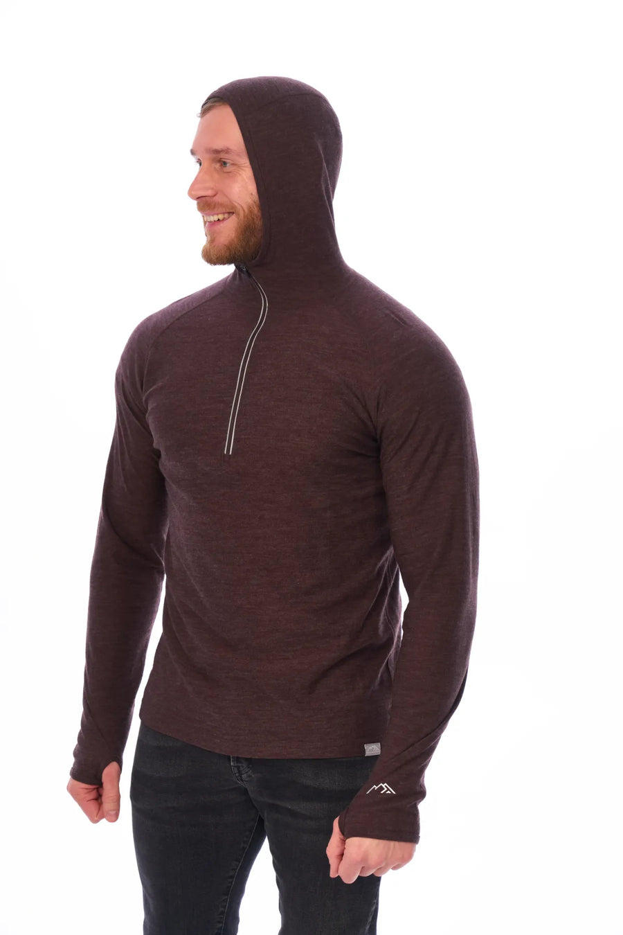 Men's Merino Wool Half Zip Hoodie 190 Chocolate