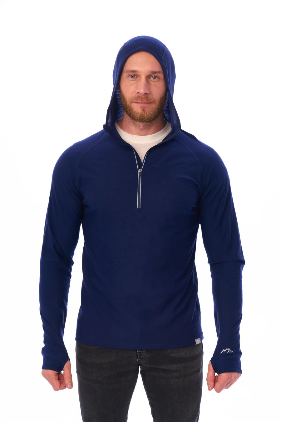 Men's Merino Wool Half Zip Hoodie 190 Navy
