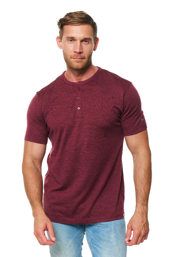 Men's Merino Wool Henley T-shirt 180 Burgundy
