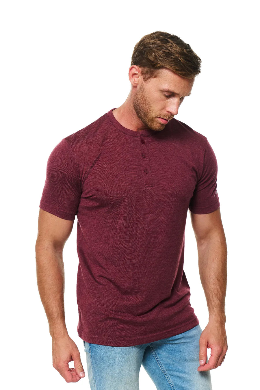 Men's Merino Wool Henley T-shirt 180 Burgundy