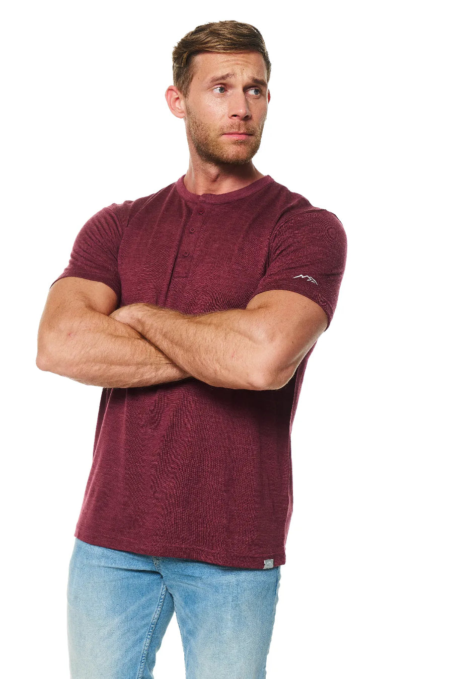 Men's Merino Wool Henley T-shirt 180 Burgundy
