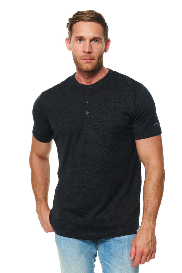 Men's Merino Wool Henley T-shirt 180 Charcoal Grey