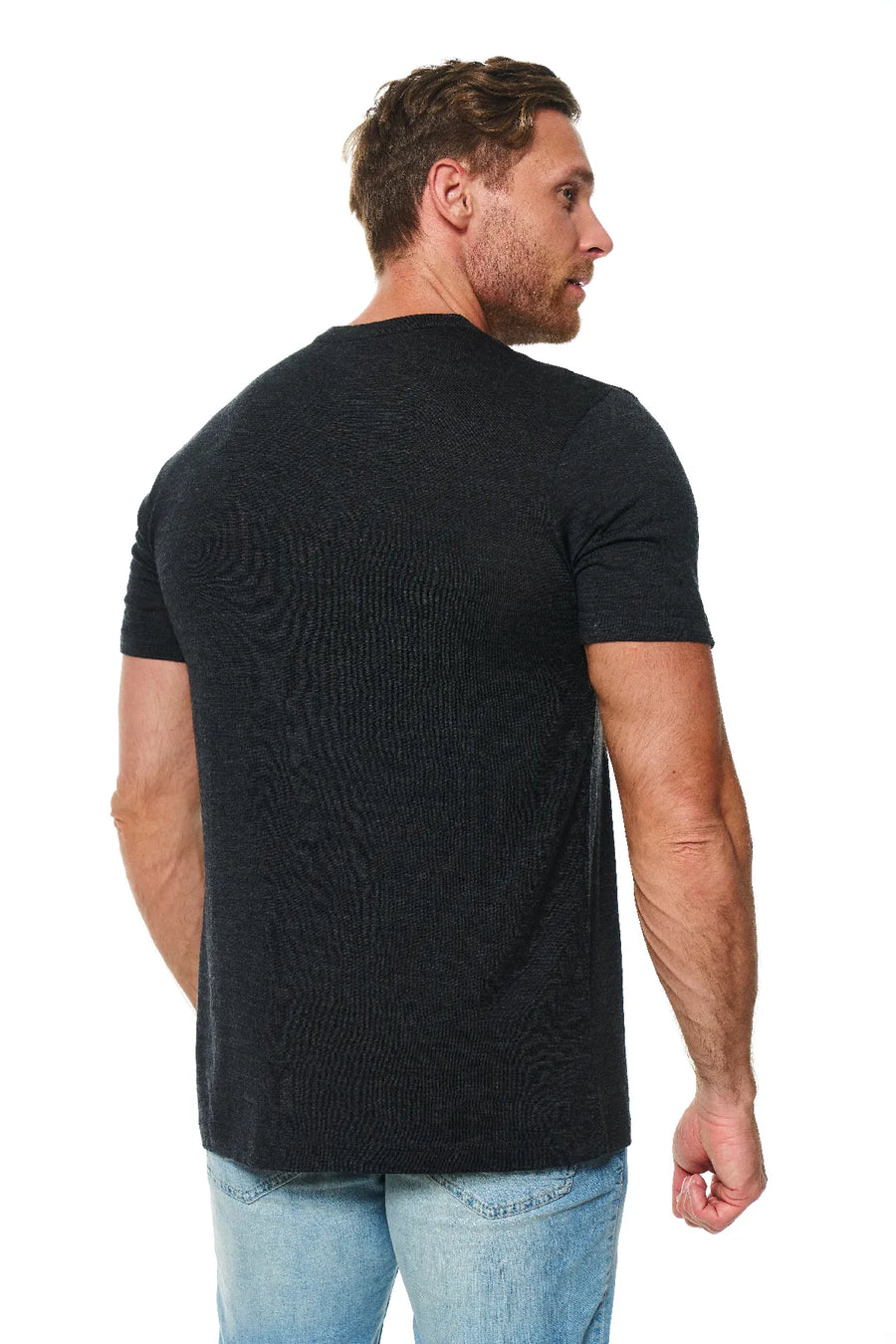 Men's Merino Wool Henley T-shirt 180 Charcoal Grey