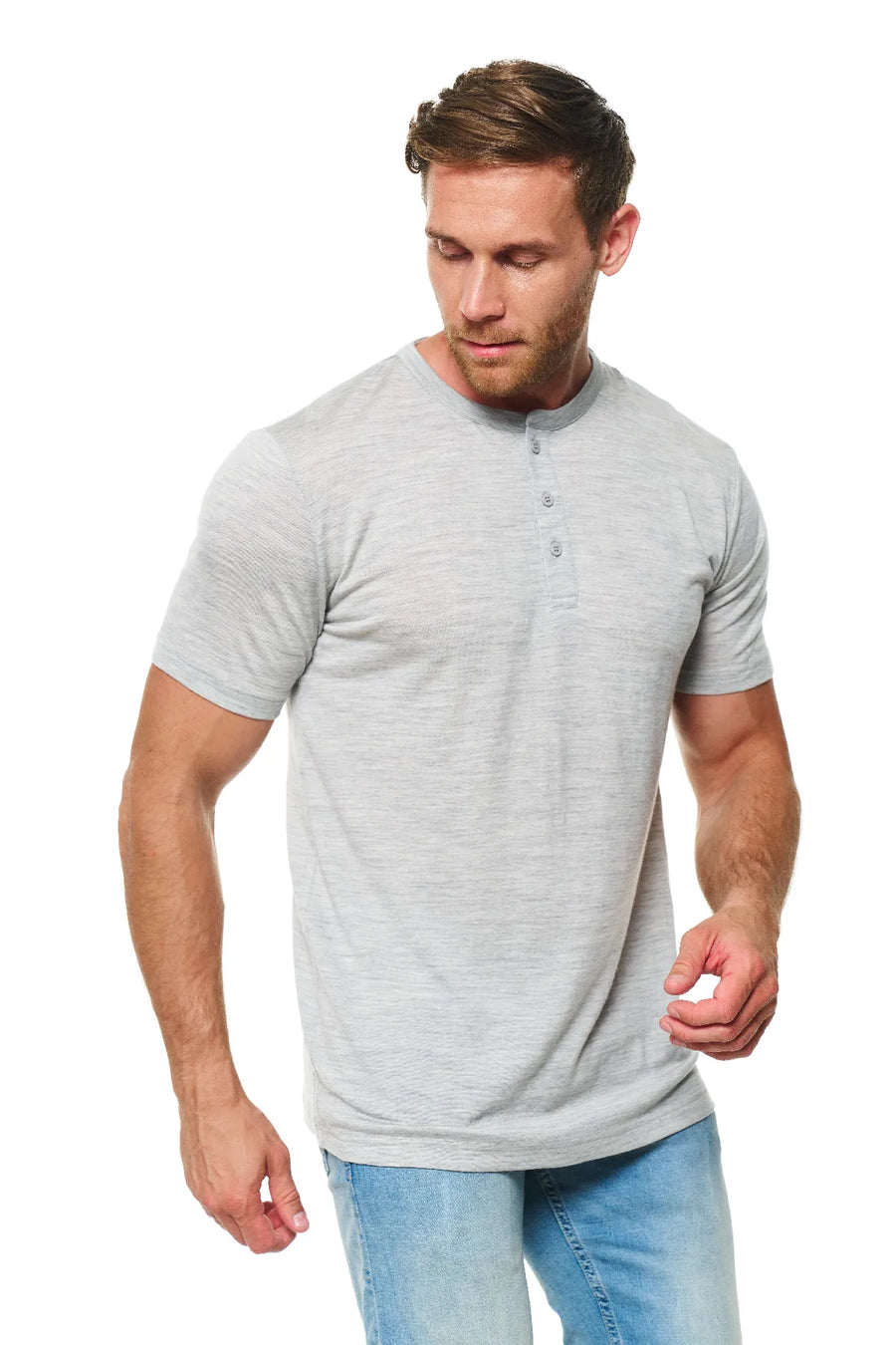 Men's Merino Wool Henley T-shirt 180 Heather Grey