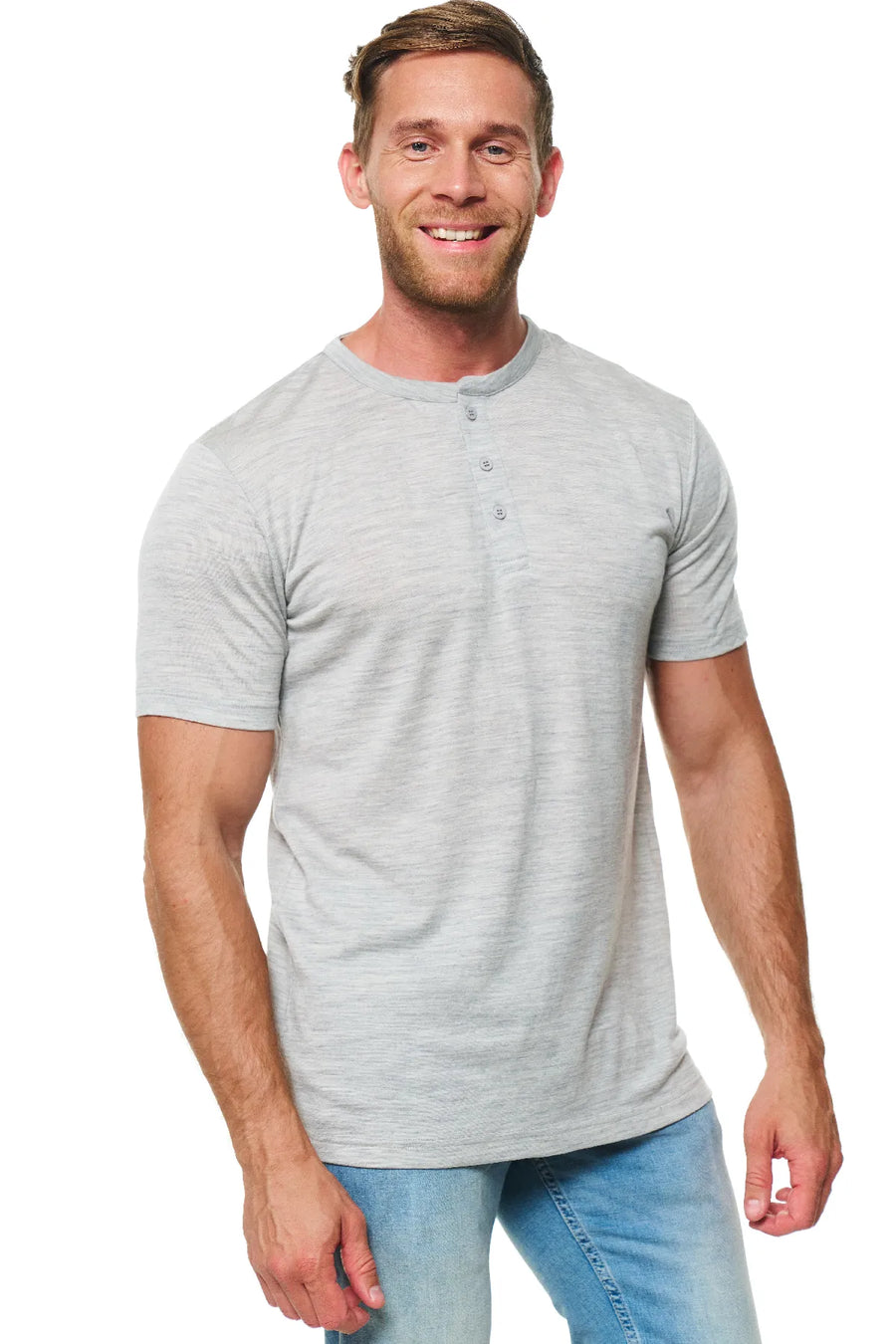 Men's Merino Wool Henley T-shirt 180 Heather Grey