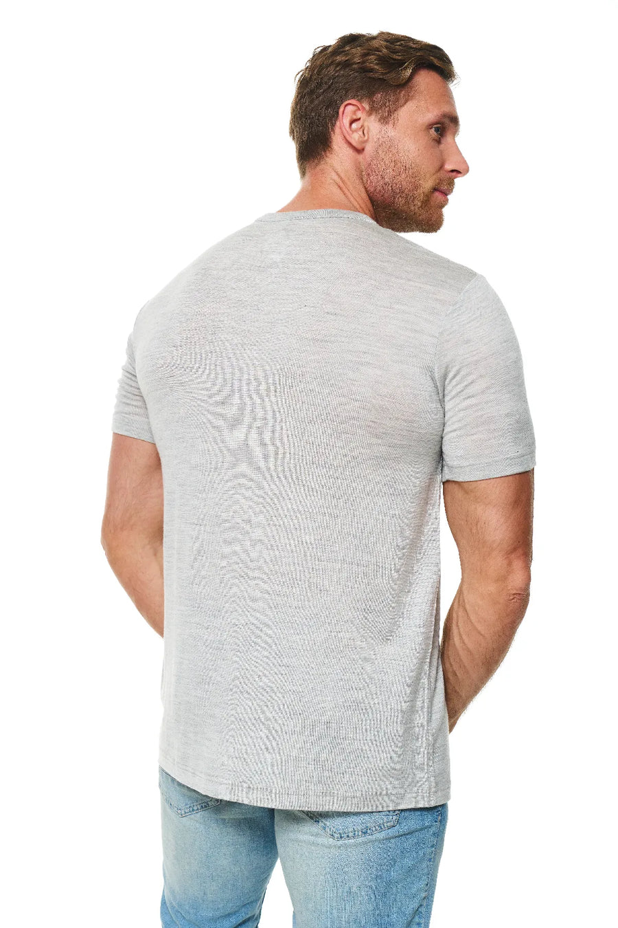 Men's Merino Wool Henley T-shirt 180 Heather Grey