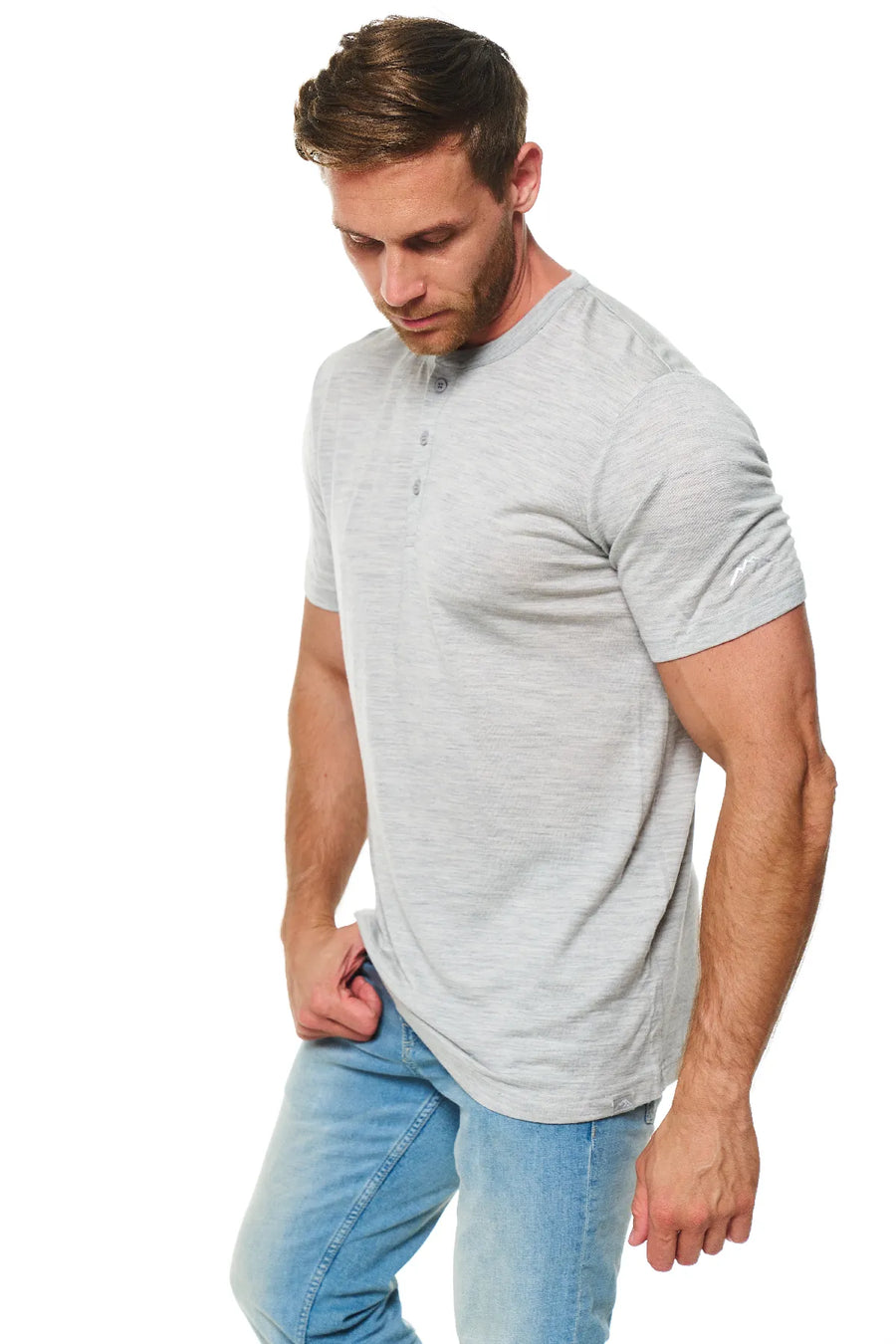 Men's Merino Wool Henley T-shirt 180 Heather Grey