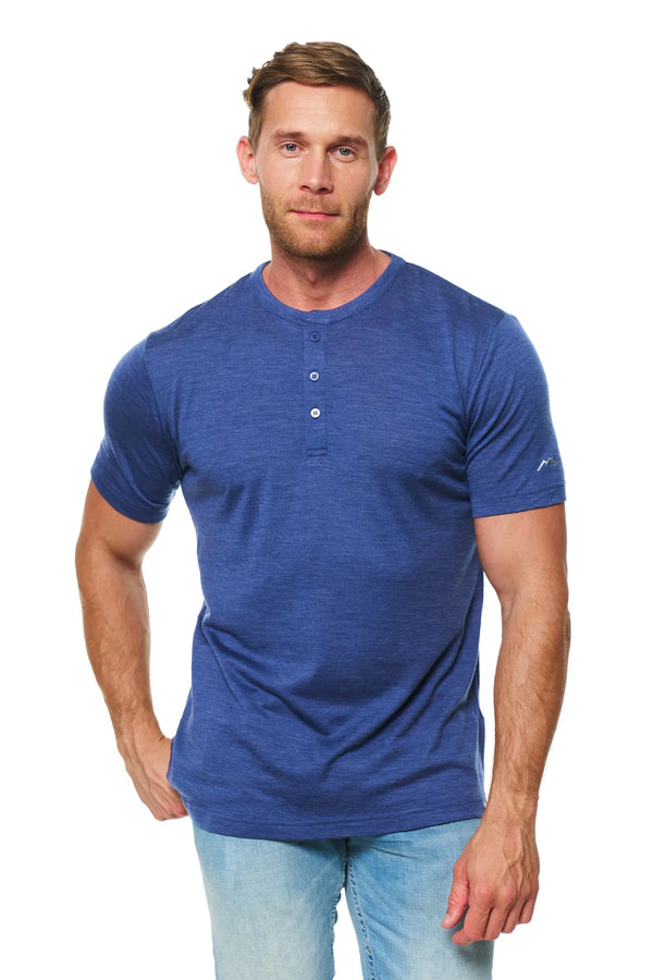 Men's Merino Wool Henley T-shirt 180 Windsor Blue