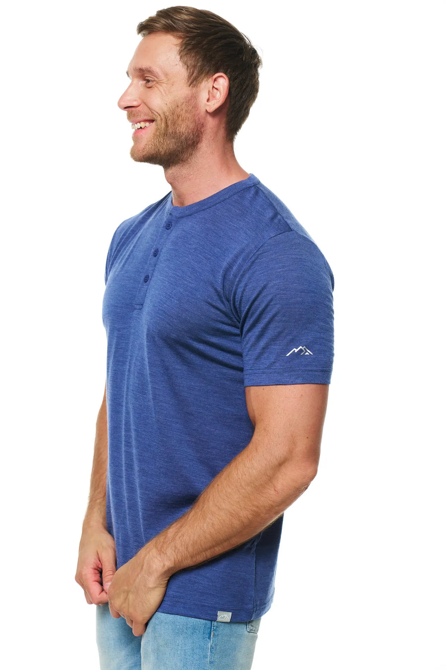 Men's Merino Wool Henley T-shirt 180 Windsor Blue