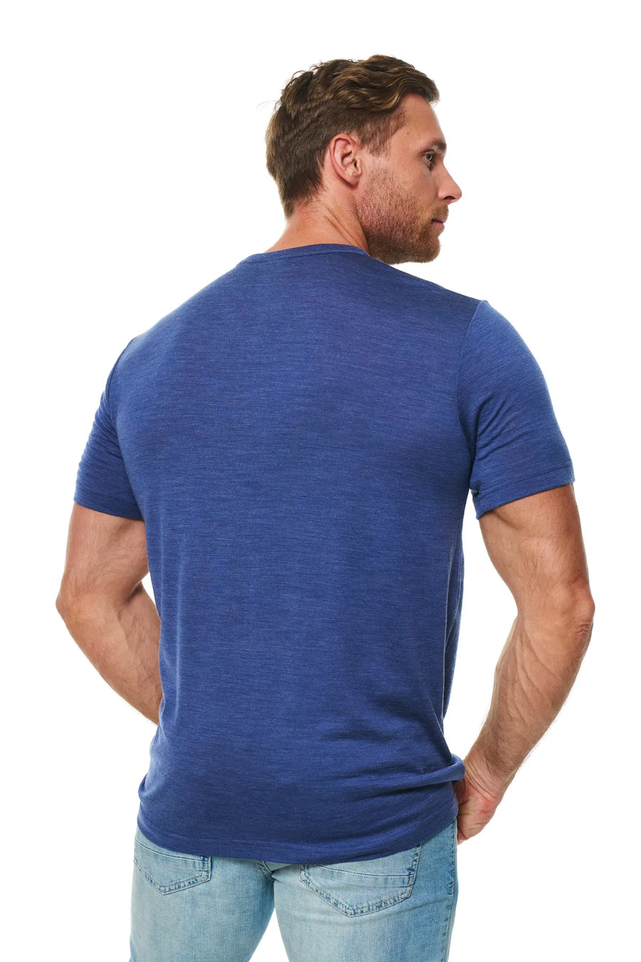 Men's Merino Wool Henley T-shirt 180 Windsor Blue