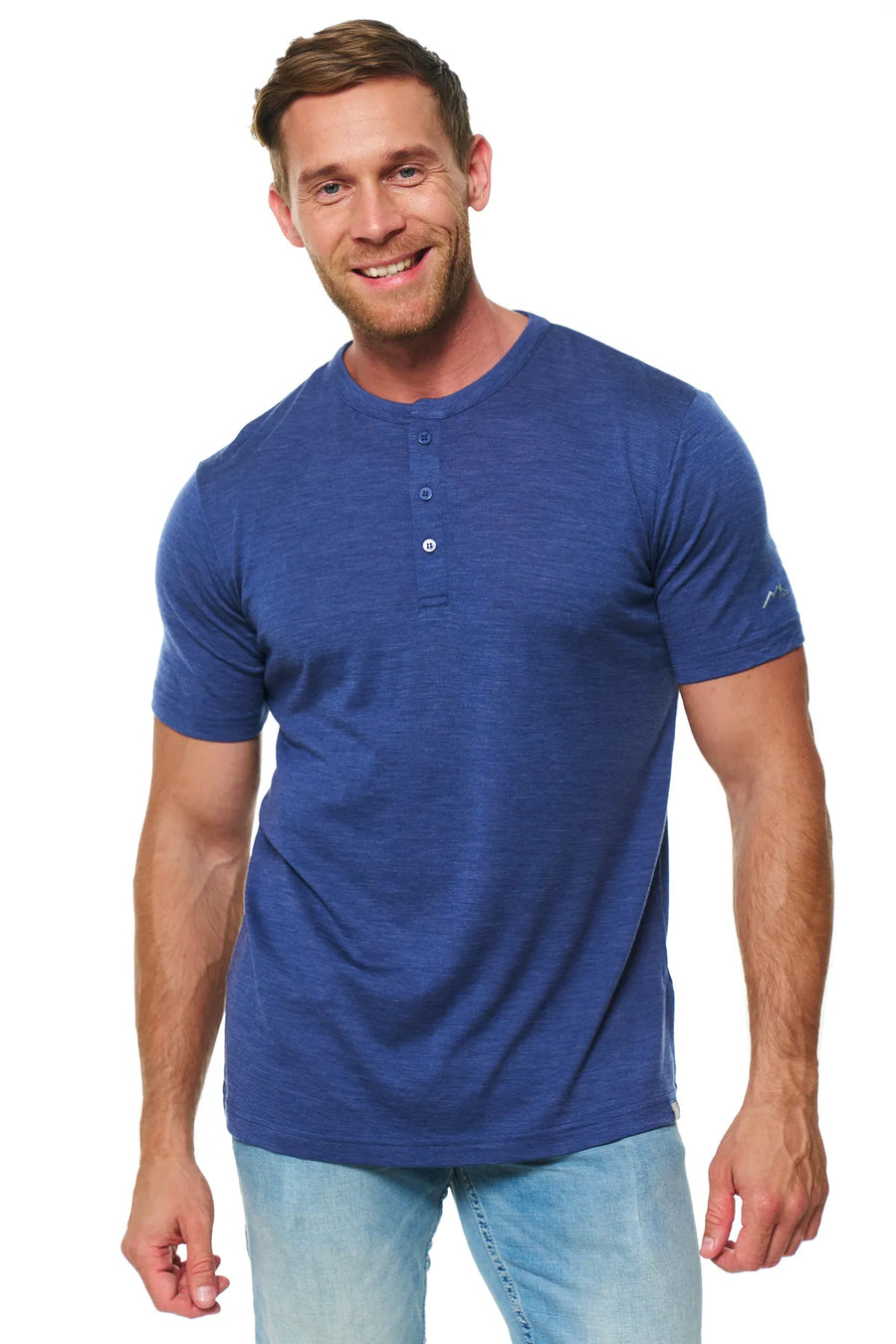 Men's Merino Wool Henley T-shirt 180 Windsor Blue