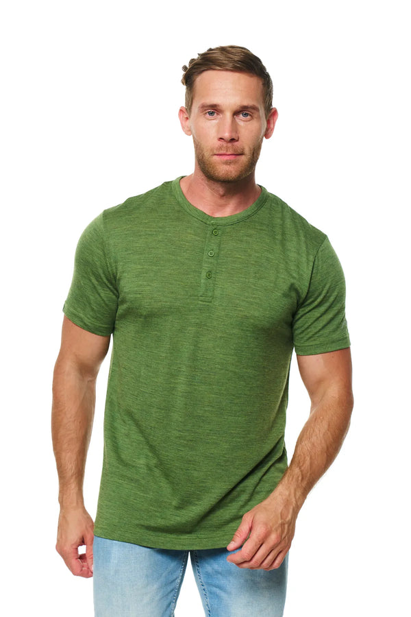 Men's Merino Wool Henley T-shirt 180 Olive Green