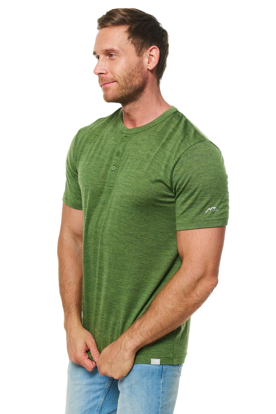Men's Merino Wool Henley T-shirt 180 Olive Green