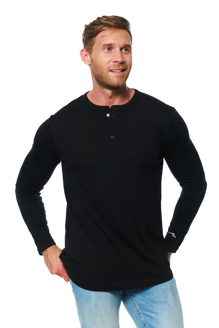 Men's Merino Wool Henley Long Sleeve 170 Black
