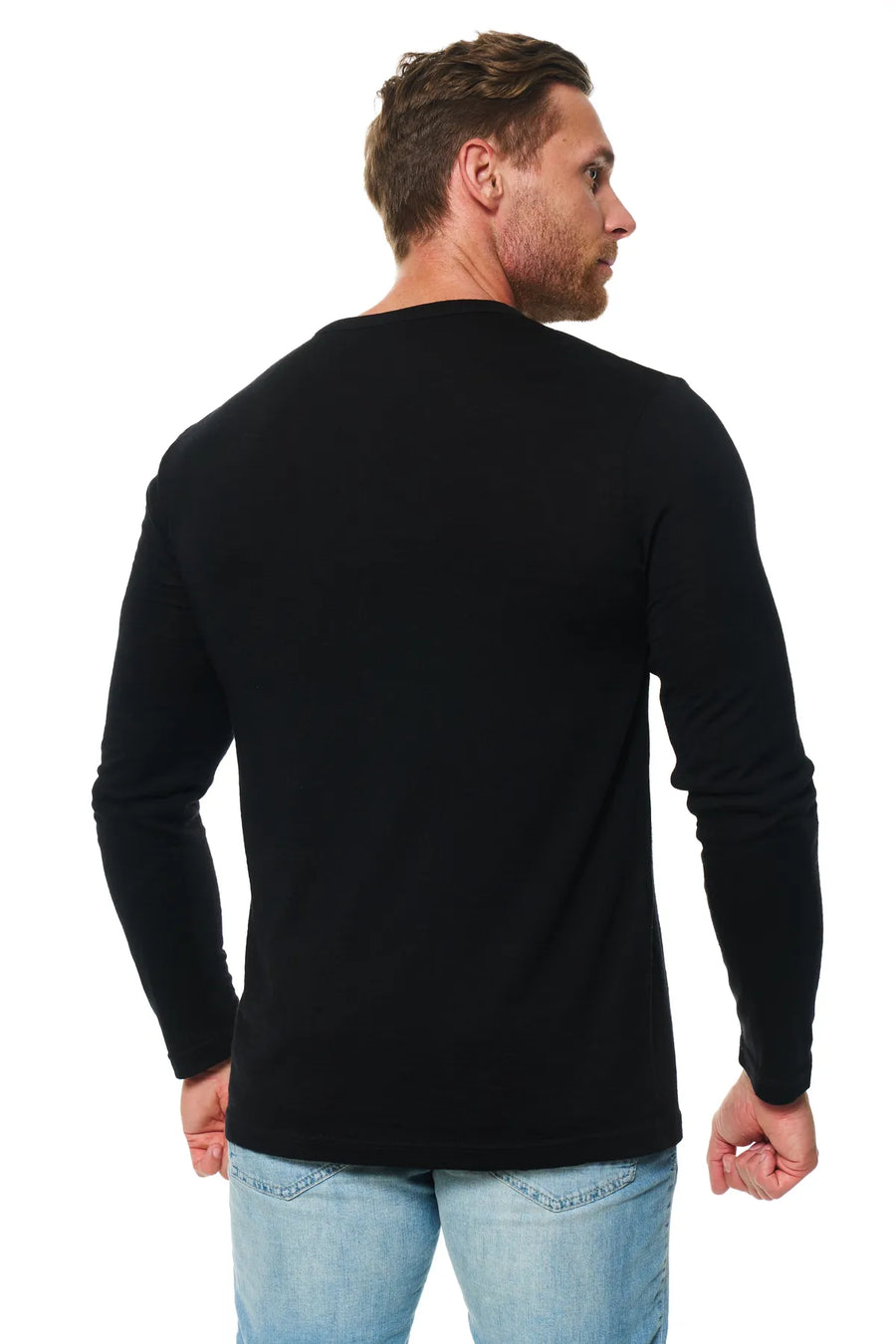 Men's Merino Wool Henley Long Sleeve 170 Black