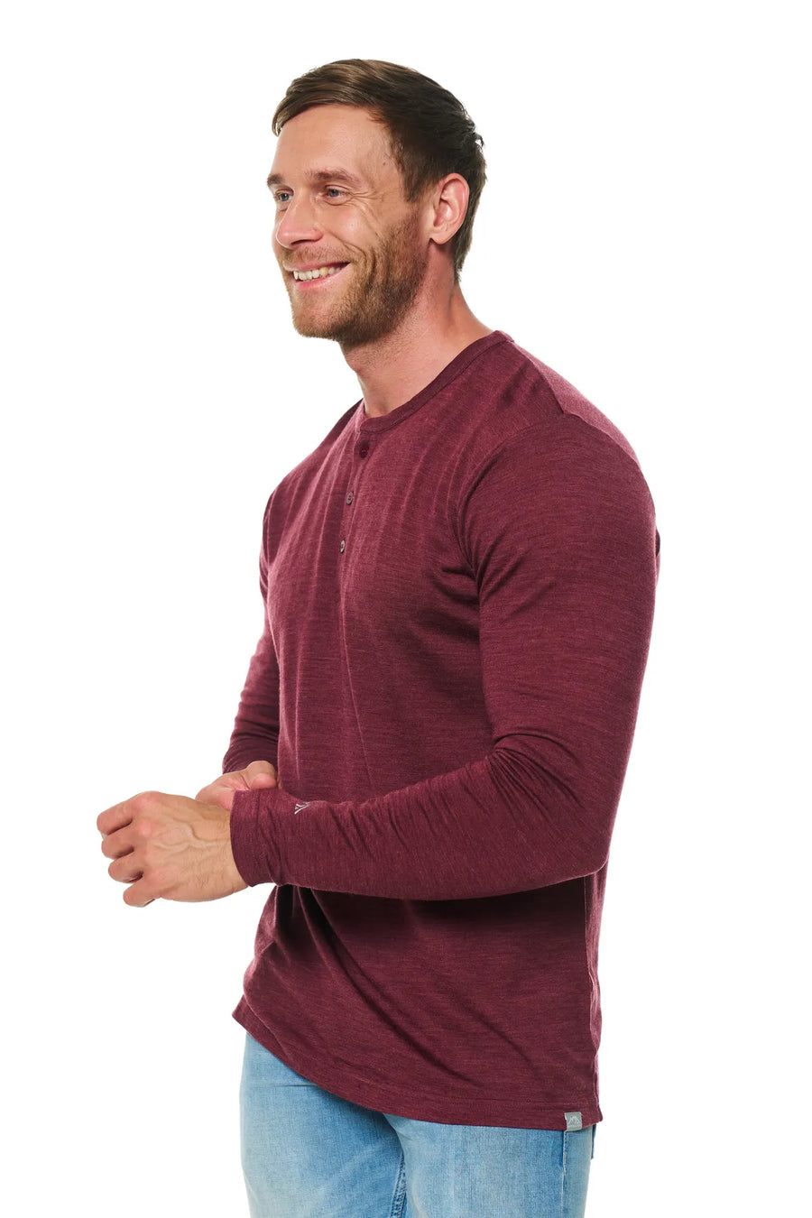 Haut à manches longues Henley en laine mérinos pour homme 170 bordeaux