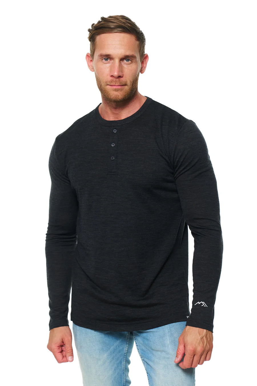 Men's Merino Wool Henley Long Sleeve 170 Charcoal