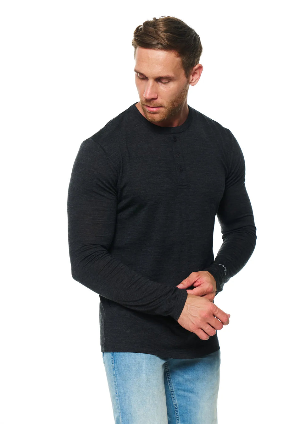 Men's Merino Wool Henley Long Sleeve 170 Charcoal