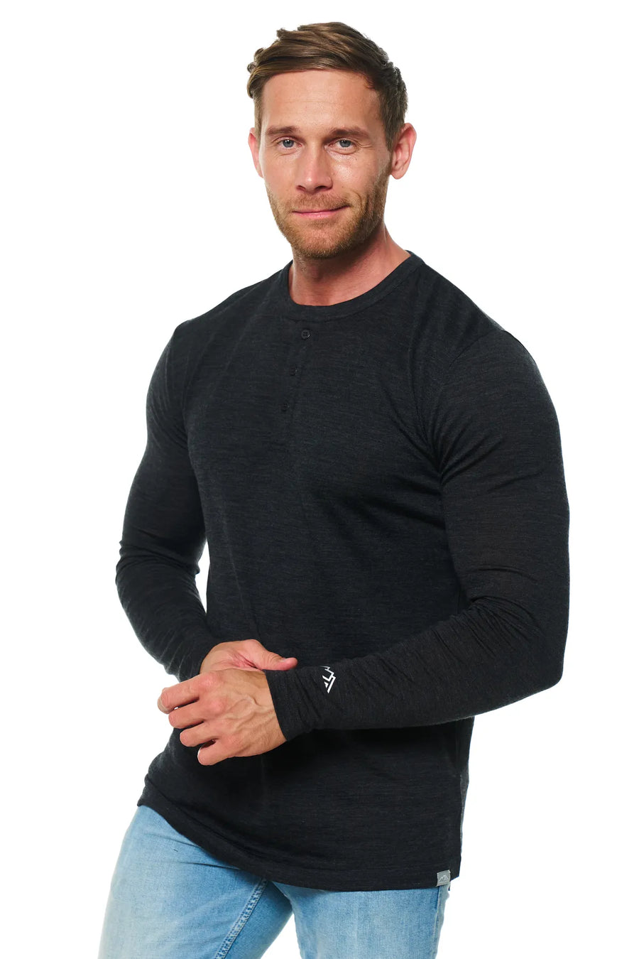 Men's Merino Wool Henley Long Sleeve 170 Charcoal